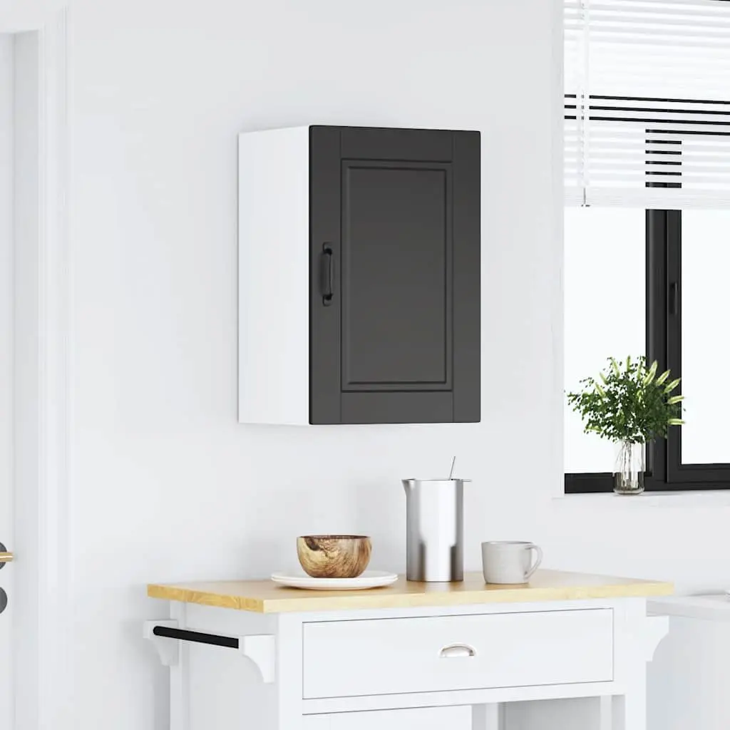 Wall Mounted Kitchen Cabinet Black Engineered Wood Storage Organiser with Door