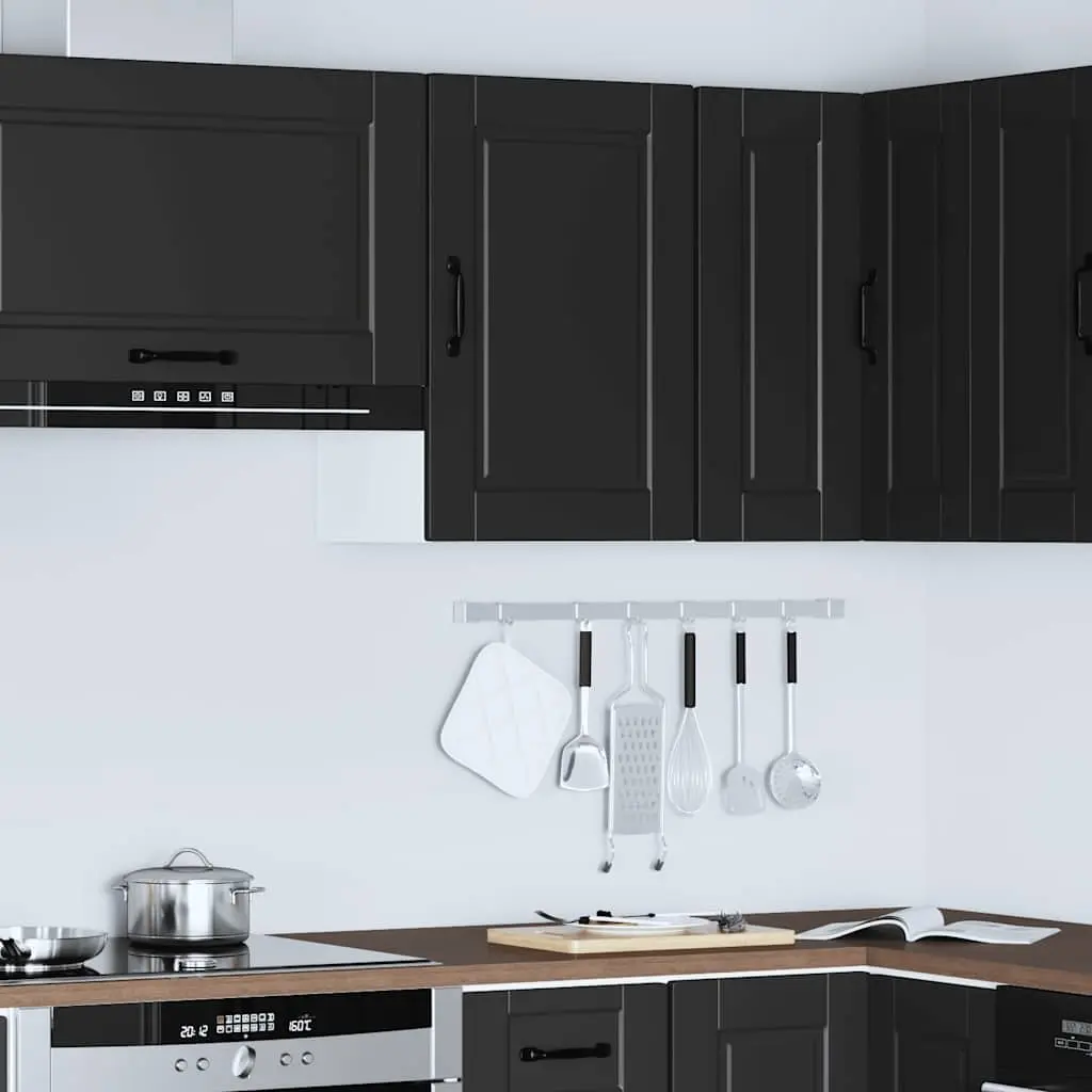 Wall Mounted Kitchen Cabinet Black Engineered Wood Storage Organiser with Door