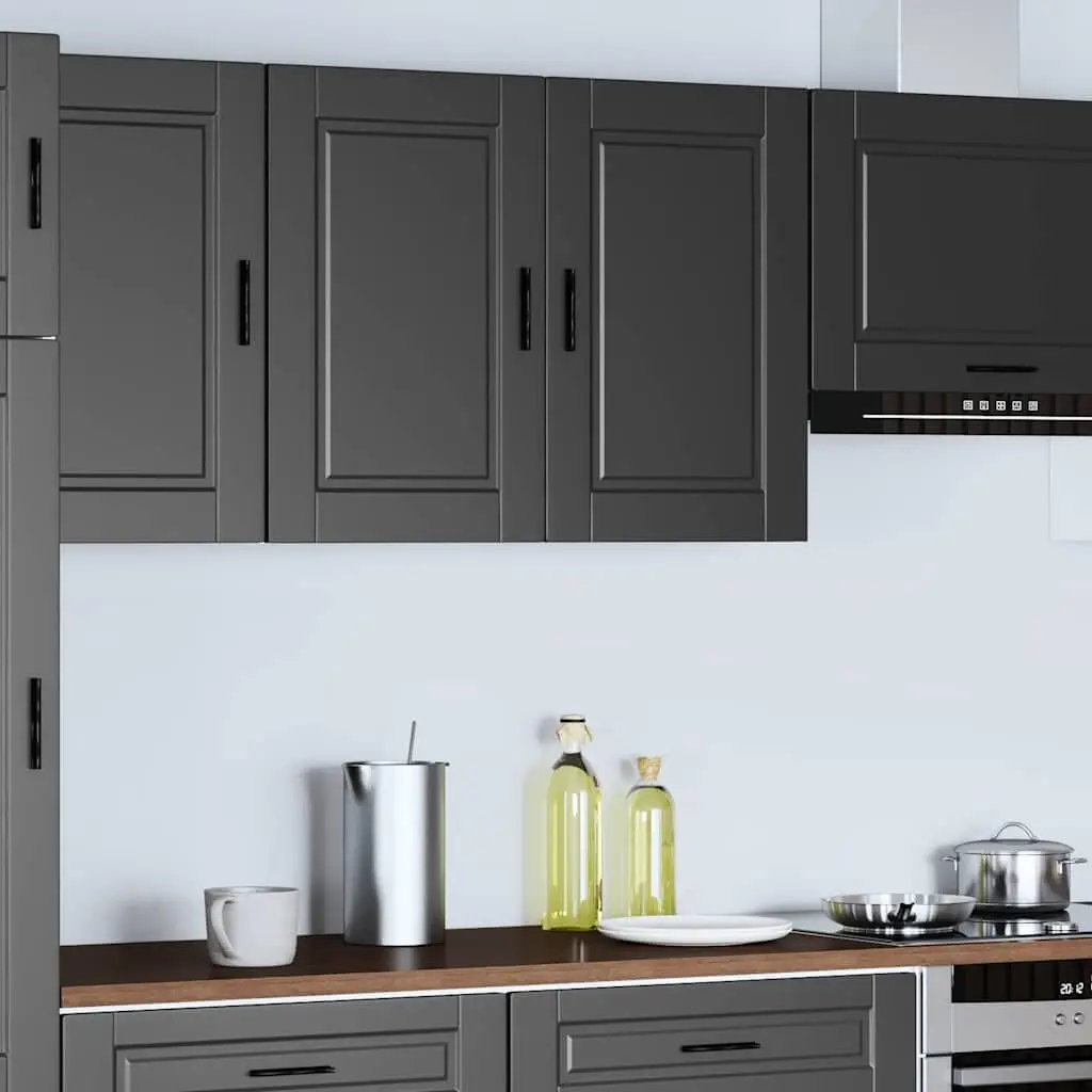 Black Engineered Wood Kitchen Wall Storage Cabinet with Concealed Doors