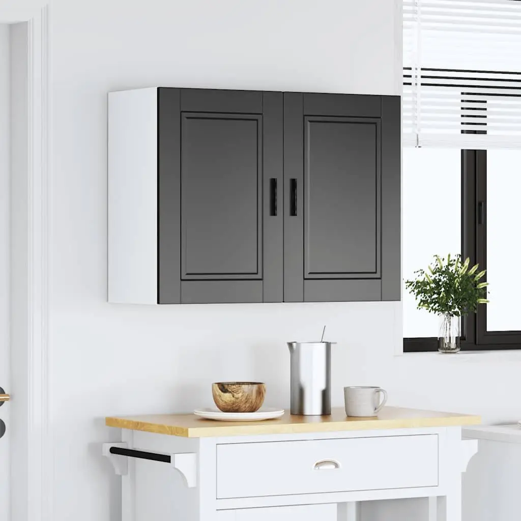 Black Engineered Wood Kitchen Wall Storage Cabinet with Concealed Doors