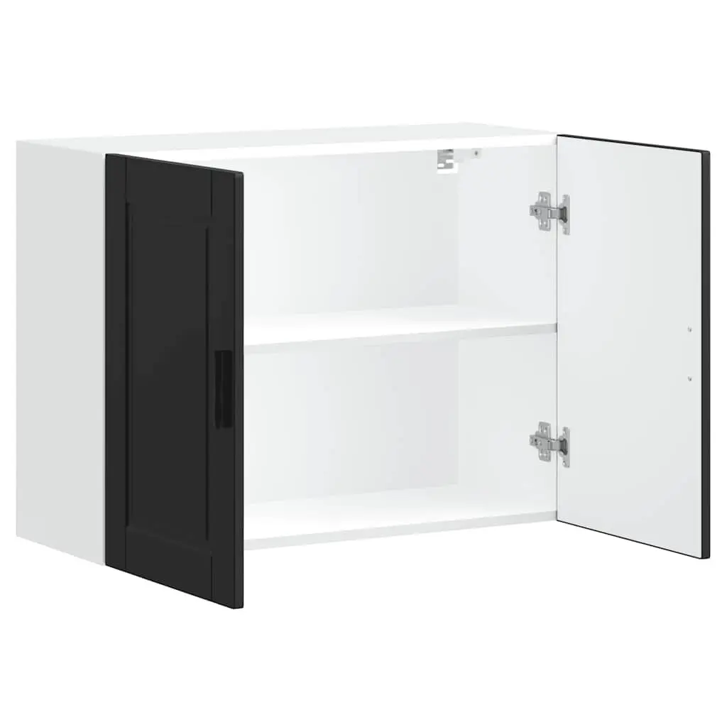 Black Engineered Wood Kitchen Wall Storage Cabinet with Concealed Doors
