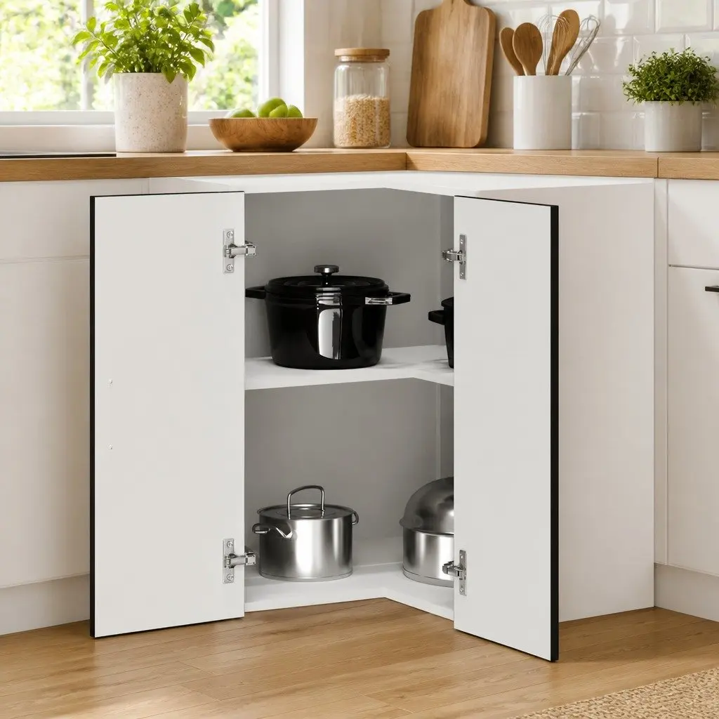 Wall Mounted Kitchen Corner Cabinet Black Engineered Wood Storage Unit