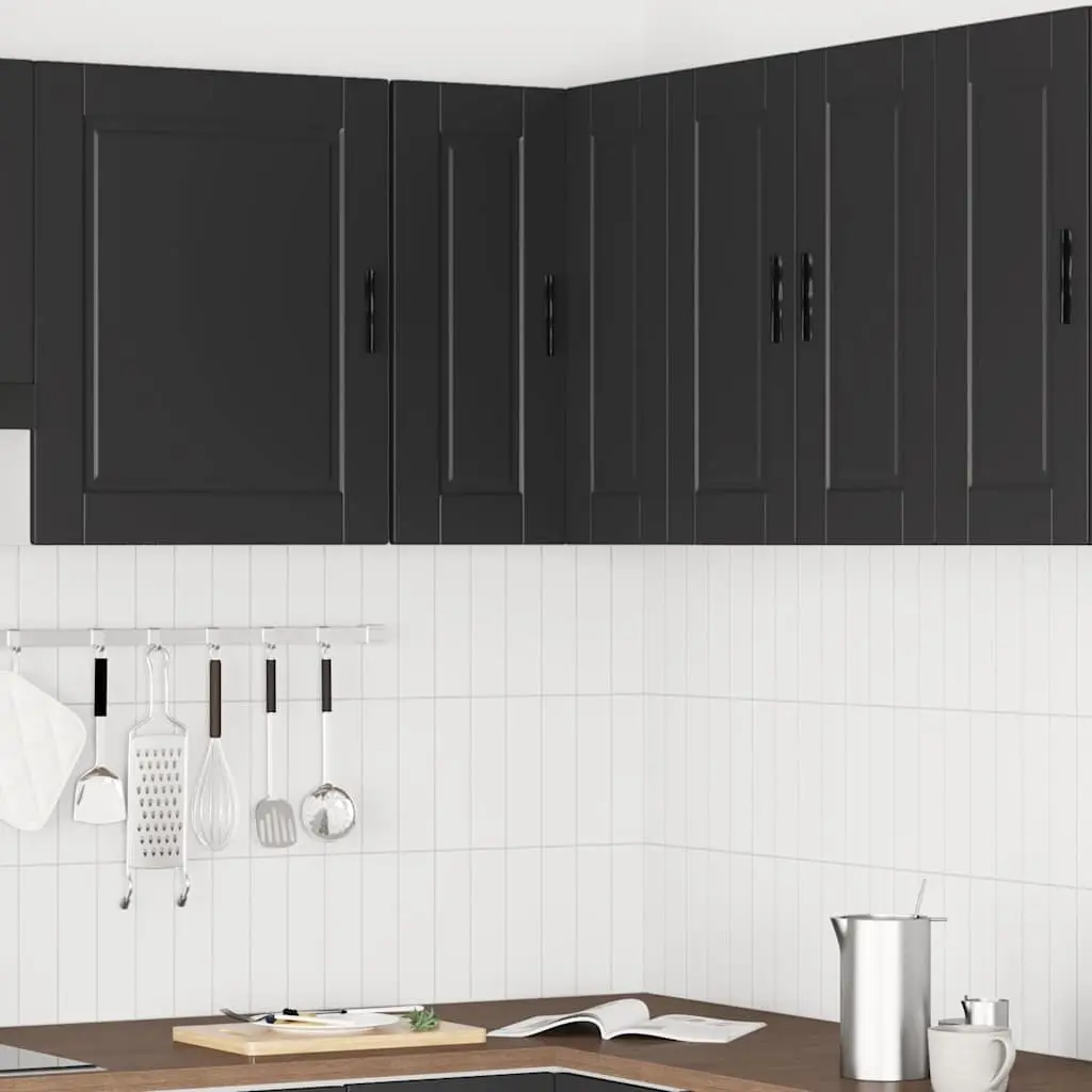 Wall Mounted Kitchen Corner Cabinet Black Engineered Wood Storage Unit