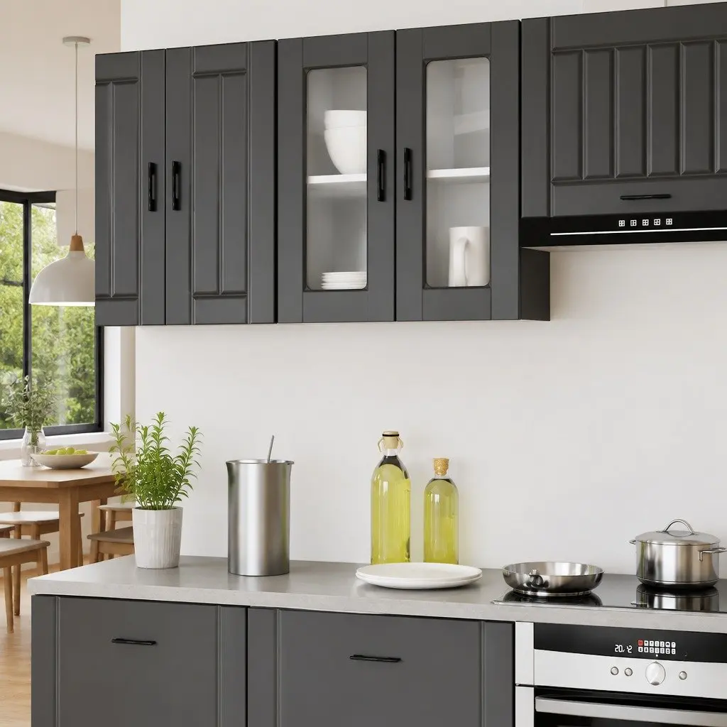 Kitchen Cabinet Black Wall-Mounted Glass Door Storage Organiser