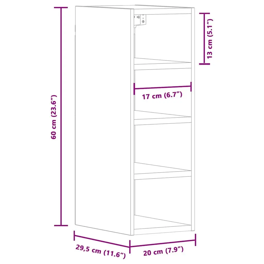 White Hanging Wall-Mounted Kitchen Cabinet Storage Engineered Wood 20x29.5x60cm