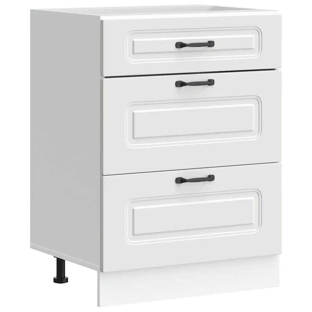 Kitchen Base Cabinet White Engineered Wood Adjustable Feet Storage Cupboard