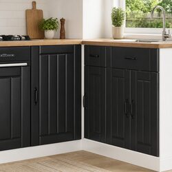 Stylish Black Engineered Wood Kitchen Storage Cabinet