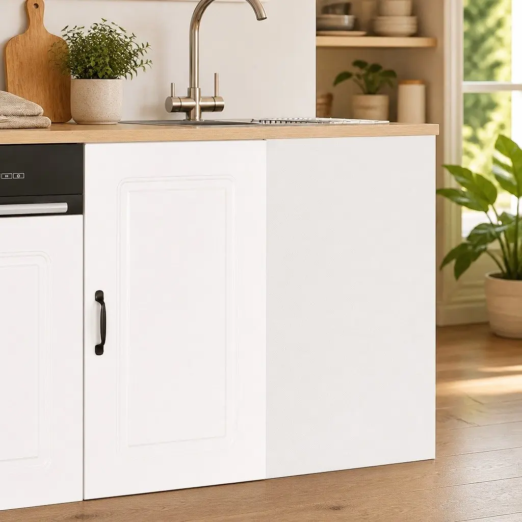 White Storage Cupboard Engineered Wood Kitchen Base Cabinet with Adjustable Feet and Concealed Doors