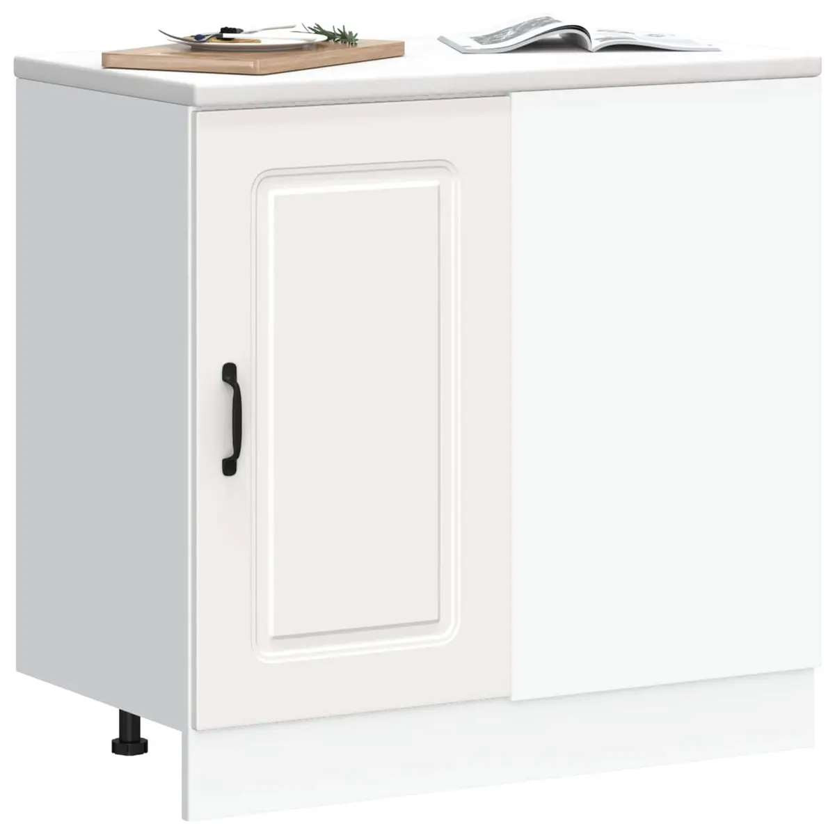 White Storage Cupboard Engineered Wood Kitchen Base Cabinet with Adjustable Feet and Concealed Doors