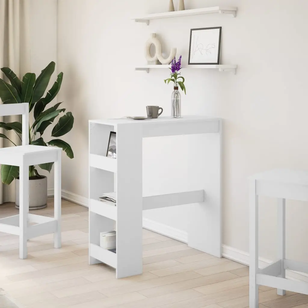 Bar Table with Storage Shelves White Engineered Wood High Counter Pub Tall