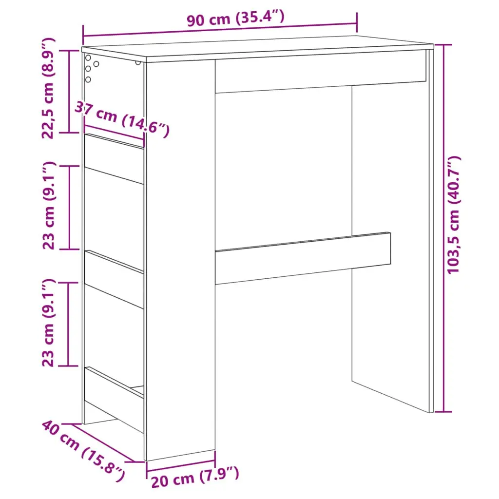 Bar Table with Storage Shelves White Engineered Wood High Counter Pub Tall