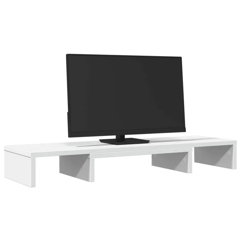 Adjustable Monitor Stand Riser White Engineered Wood with Storage for Dual Monitor Setup 80x24x10.5cm