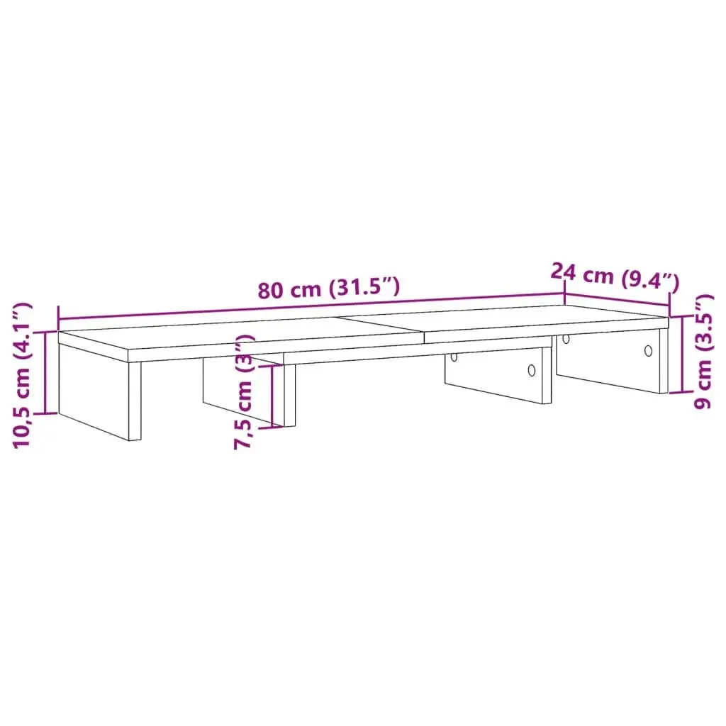 Adjustable Monitor Stand Riser White Engineered Wood with Storage for Dual Monitor Setup 80x24x10.5cm