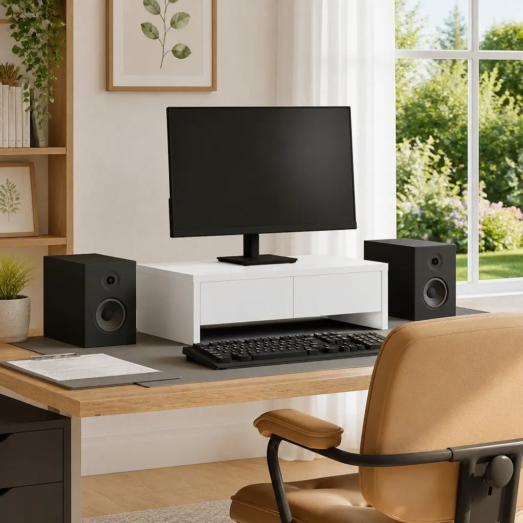 Monitor Stand 50x27x15 cm Engineered Wood with 2 Drawers for Office Essentials
