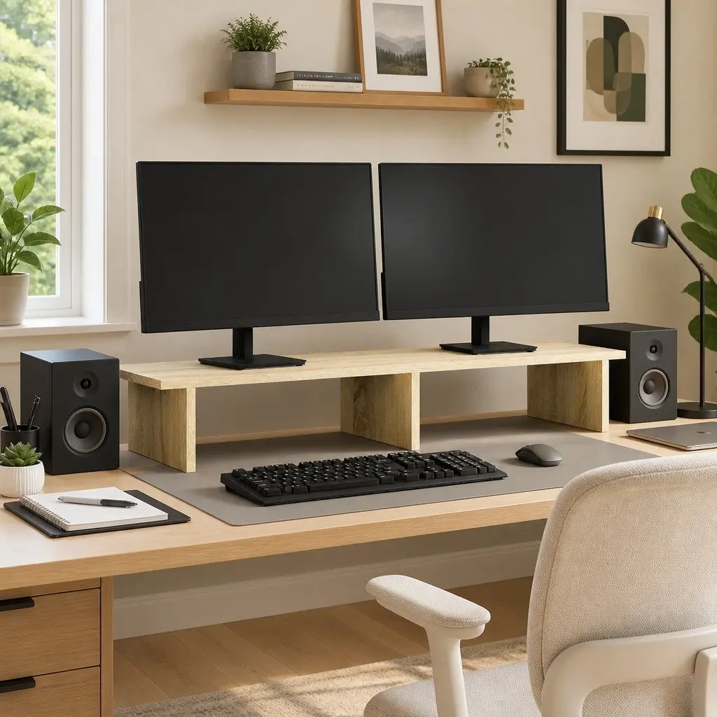 Monitor Stand Riser 100cm Sonoma Oak Wood Durable Storage Shelf for Organising Computer Desk