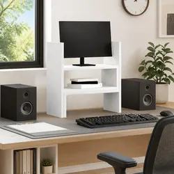 Adjustable Desk Organiser White Engineered Wood Shelf Rack Computer Riser Stand