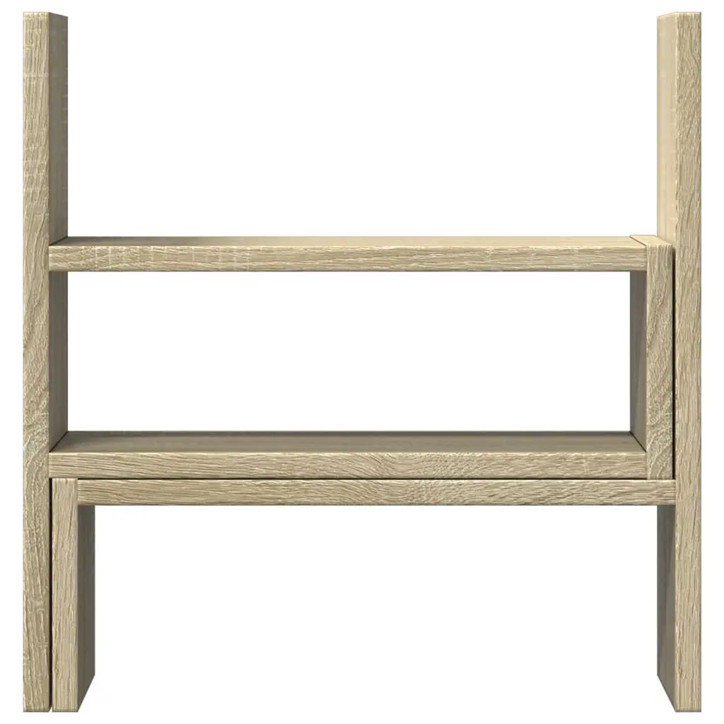 Desk Organiser Two Piece Adjustable Shelf Rack Storage Brown