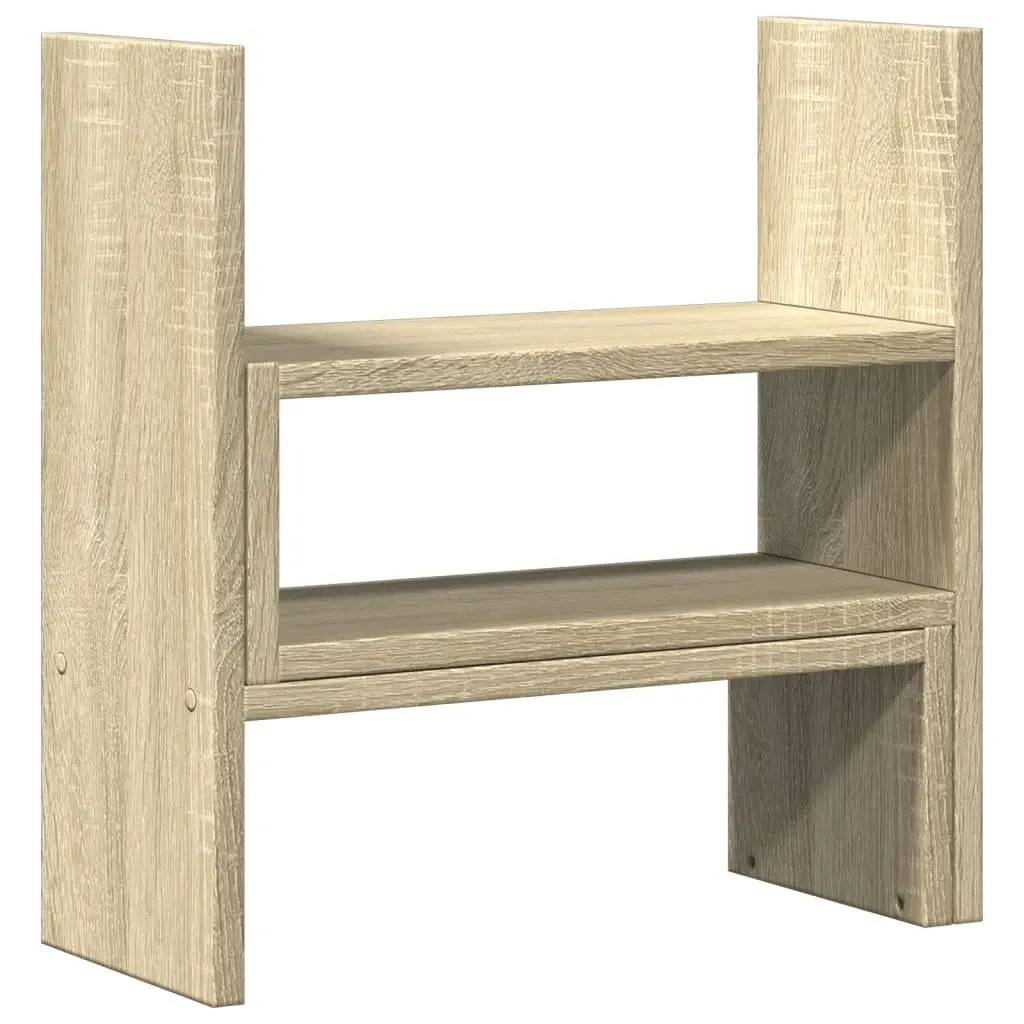 Desk Organiser Two Piece Adjustable Shelf Rack Storage Brown
