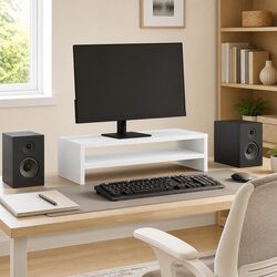 Monitor Stand White Computer Riser Desk Organizer Storage Platform Office
