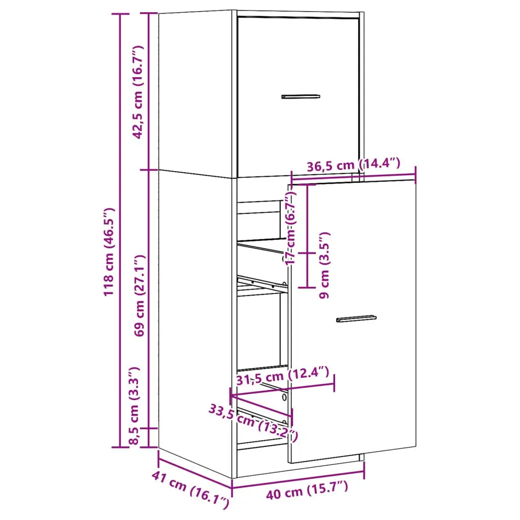 Apothecary Cabinet White 40x41x118cm Engineered Wood Storage Organiser Drawers