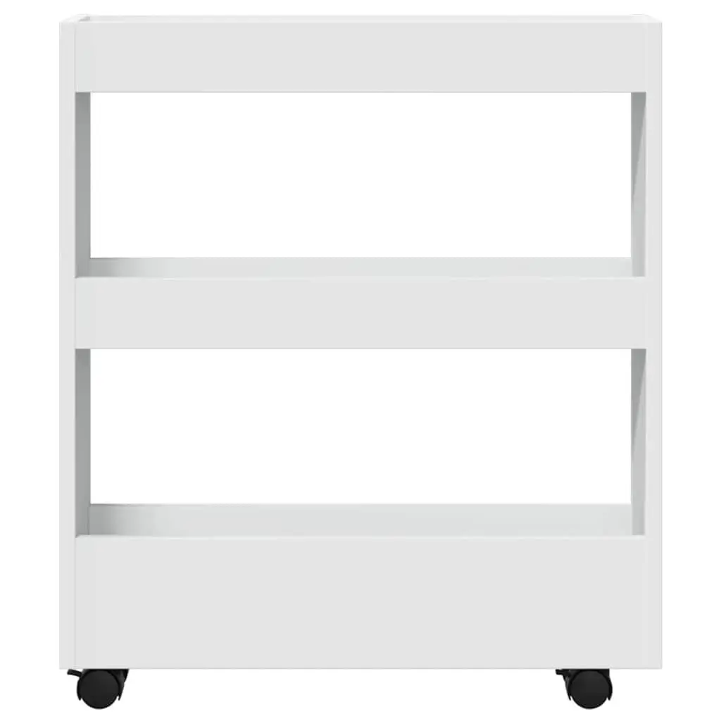 Narrow Storage Trolley 3 Tier White Rolling Kitchen Cart Swivel Wheels