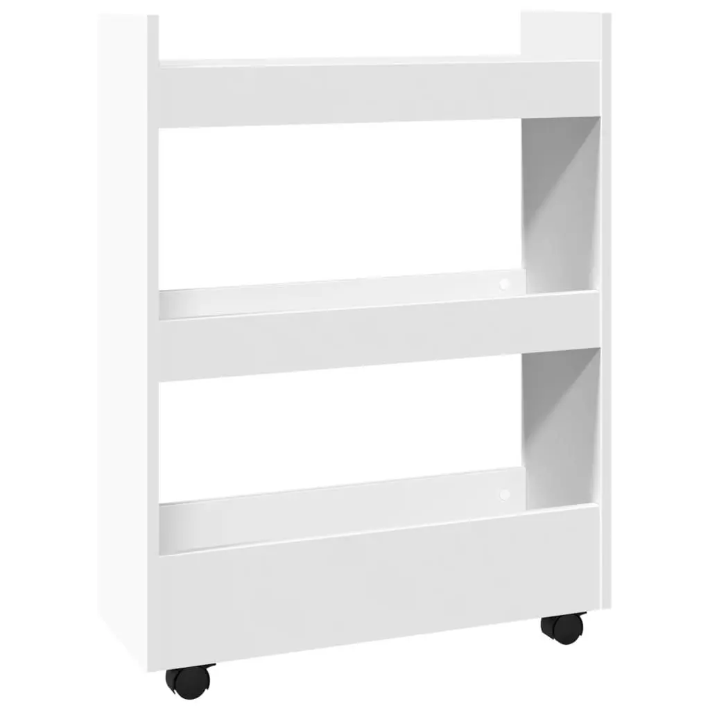 Narrow Storage Trolley 3 Tier White Rolling Cart Kitchen Bathroom Organiser