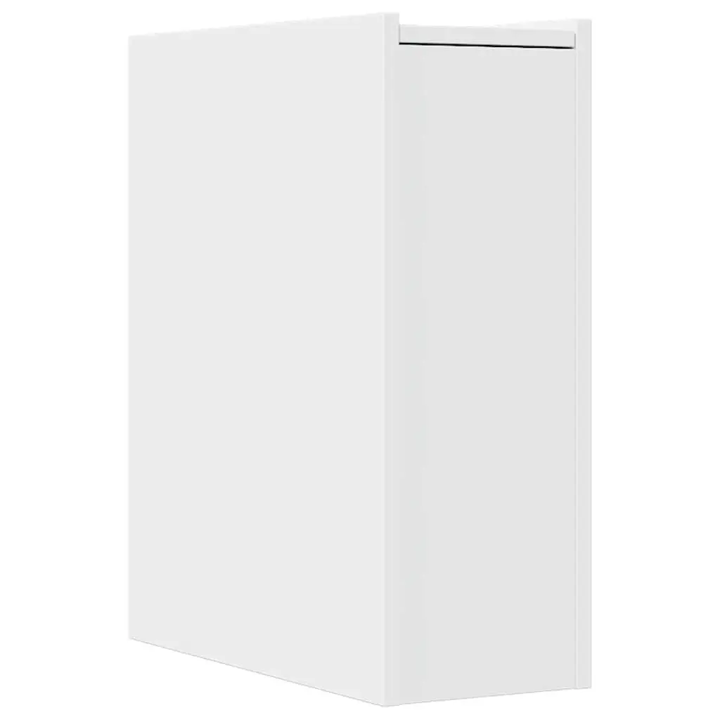 Tall White Bathroom Storage Cabinet on Wheels Engineered Wood Narrow Cupboard