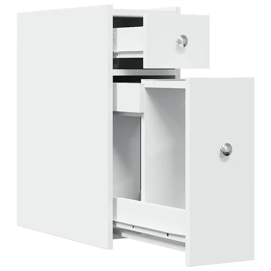Tall White Bathroom Storage Cabinet on Wheels Engineered Wood Narrow Cupboard
