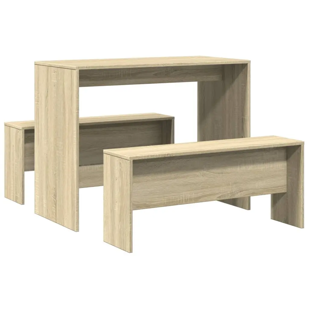 3 Piece Dining Set Engineered Wood Brown Table and Bench for Kitchen Spaces