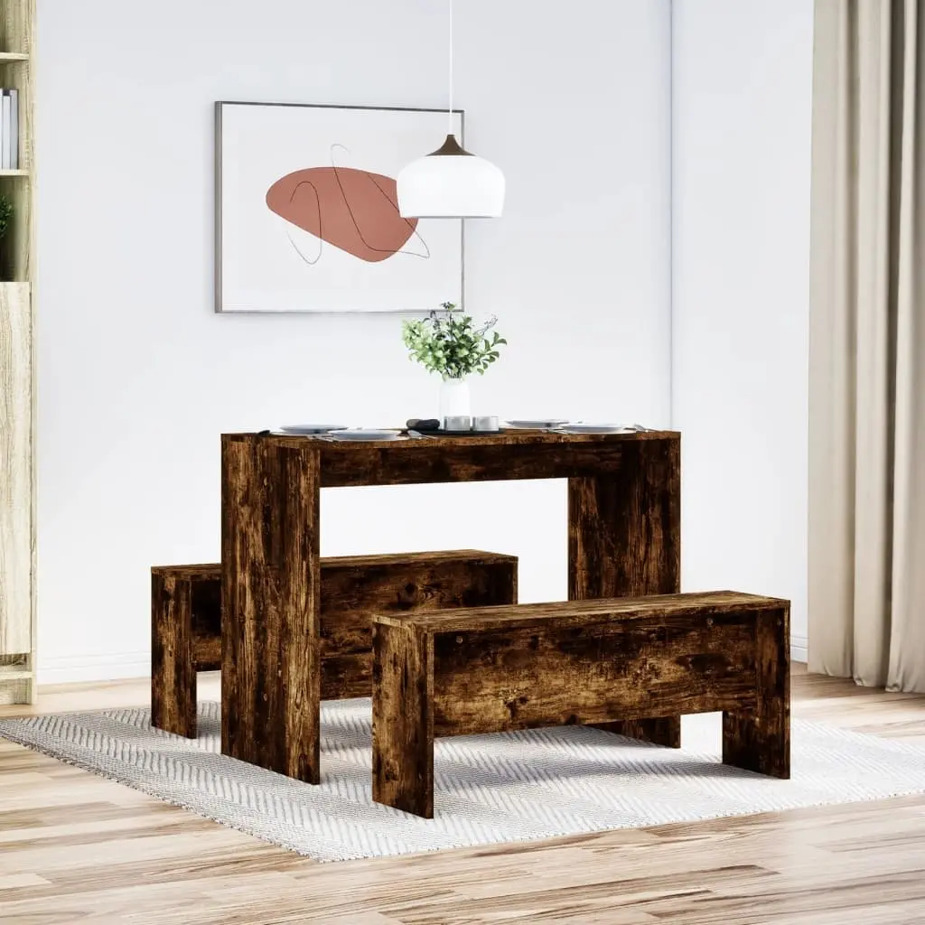 Dining Table and Bench Set 3 Piece Brown Engineered Wood Smooth Surface