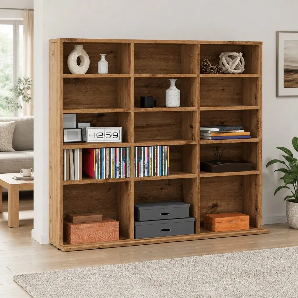 CD Cabinet Media Storage Engineered Wood Brown Open Compartment Organiser Rack