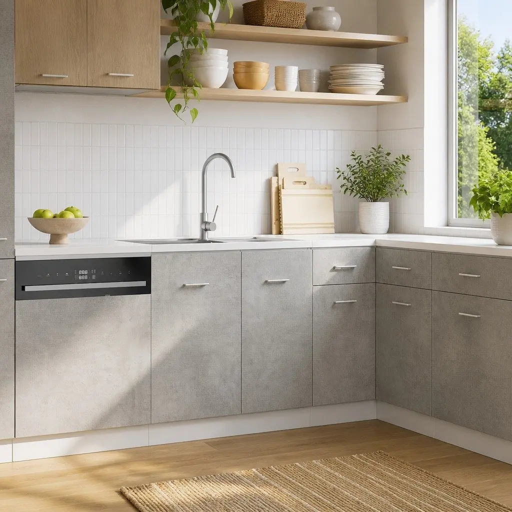 Sink Base Cabinet 80x46x81.5cm Grey Engineered Wood Two Door Kitchen Storage