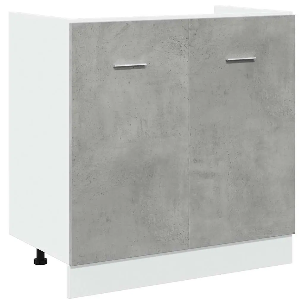 Sink Base Cabinet 80x46x81.5cm Grey Engineered Wood Two Door Kitchen Storage