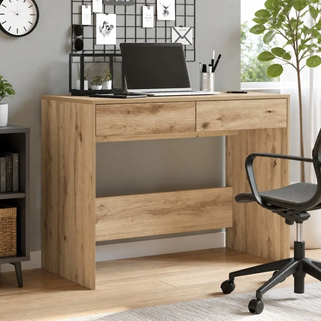 Engineered Wood Office Desk 101x50x76.5cm with 2 Drawers Brown Artisan Oak