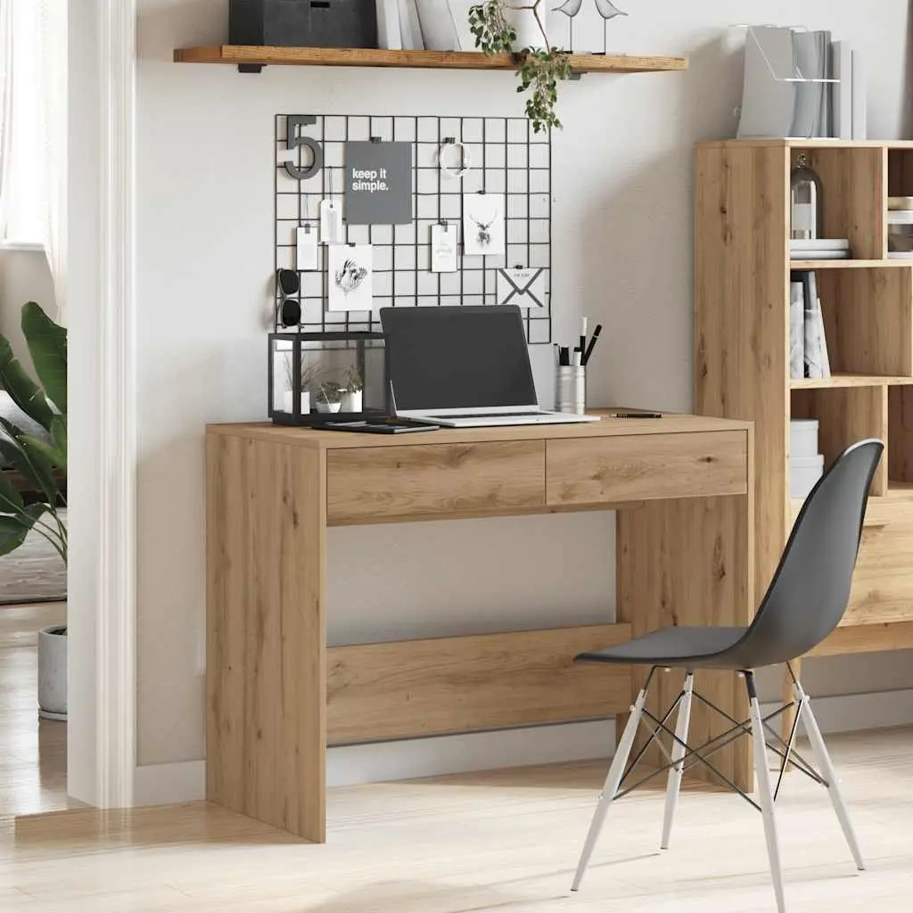 Engineered Wood Office Desk 101x50x76.5cm with 2 Drawers Brown Artisan Oak