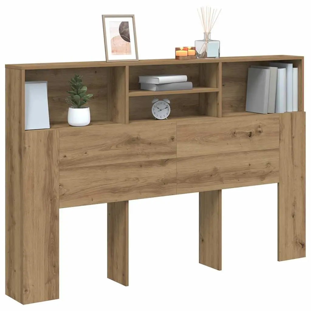 Headboard Cabinet Engineered Wood 160x19x103.5cm Four Storage Compartments Brown Oak