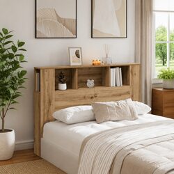 Headboard Cabinet with Storage Compartments Brown Engineered Wood