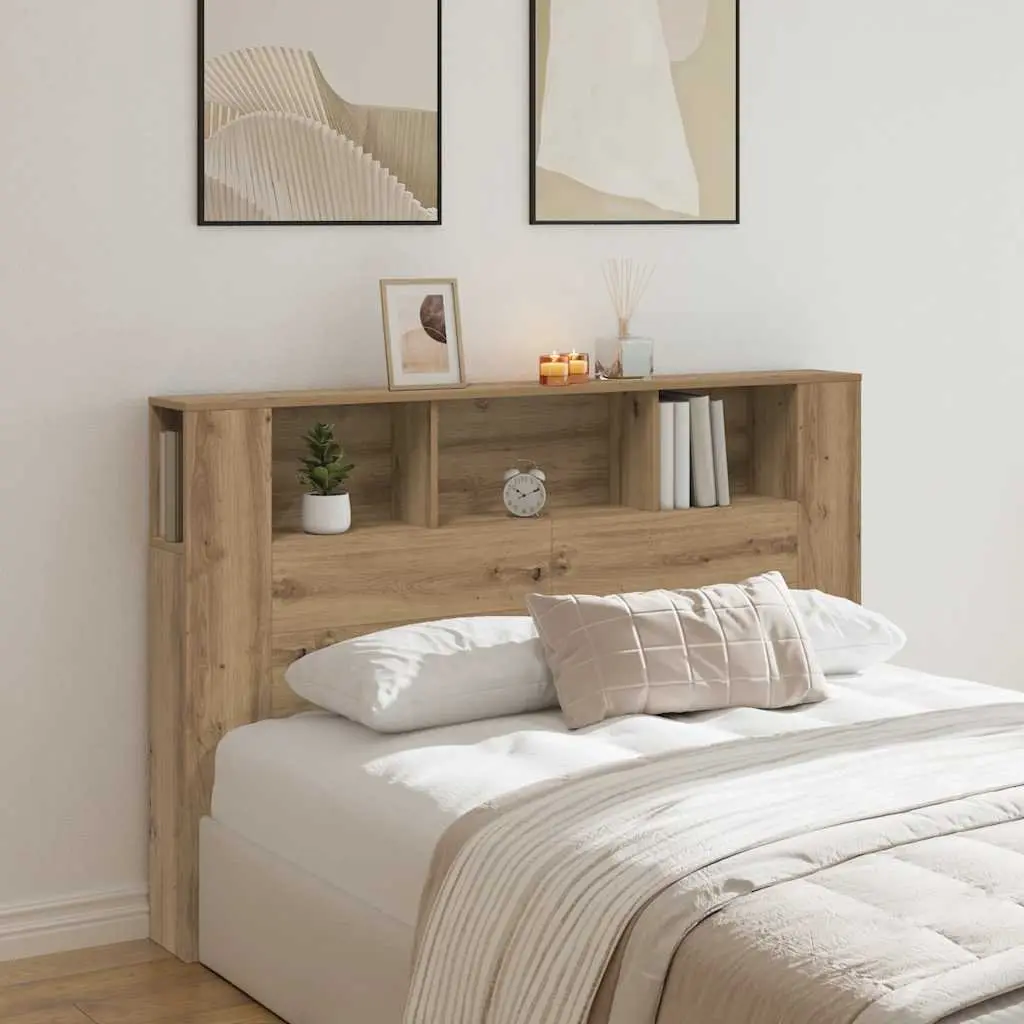 Headboard Cabinet 160x18.5x103.5 cm Brown Engineered Wood Five Storage Compartments