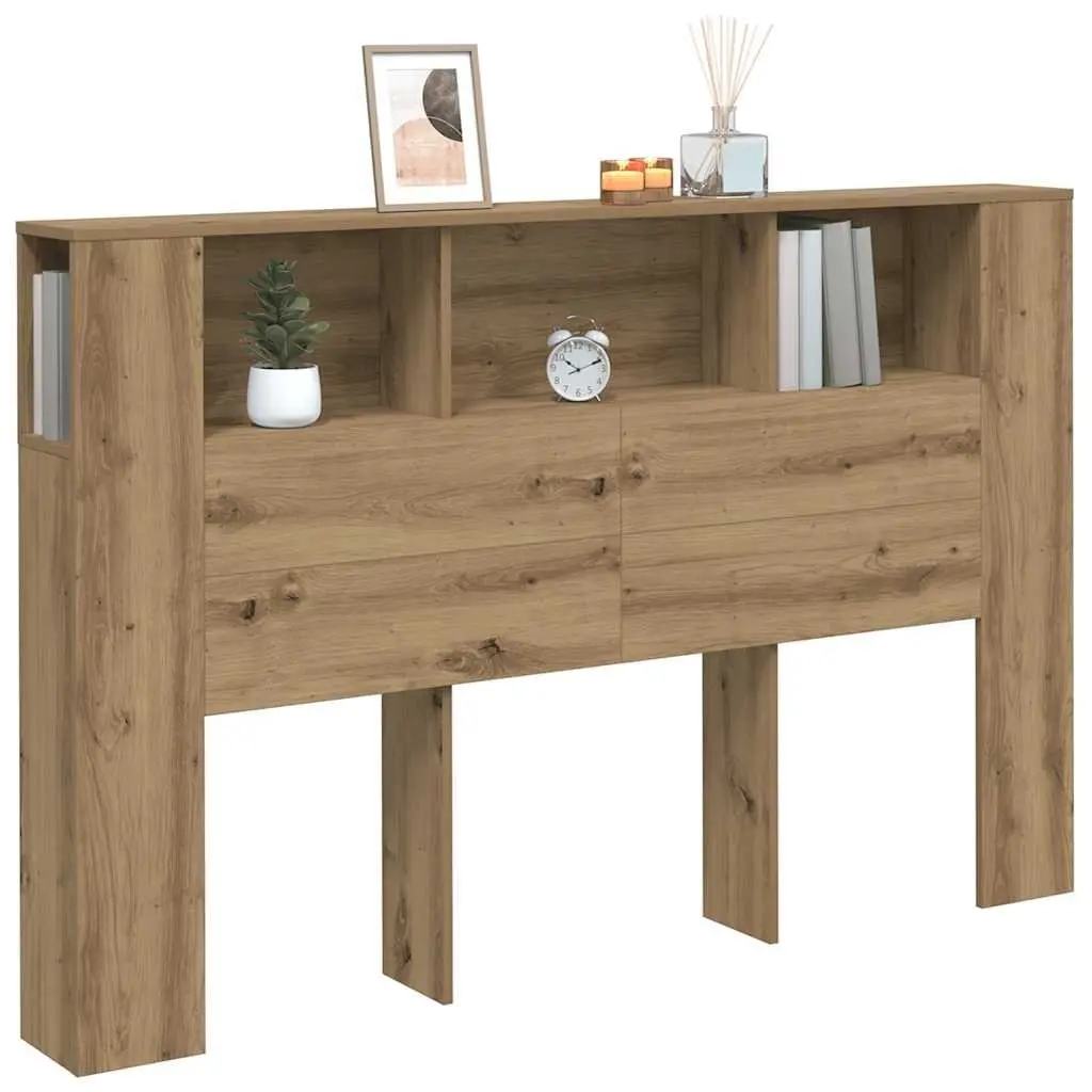 Headboard Cabinet 160x18.5x103.5 cm Brown Engineered Wood Five Storage Compartments