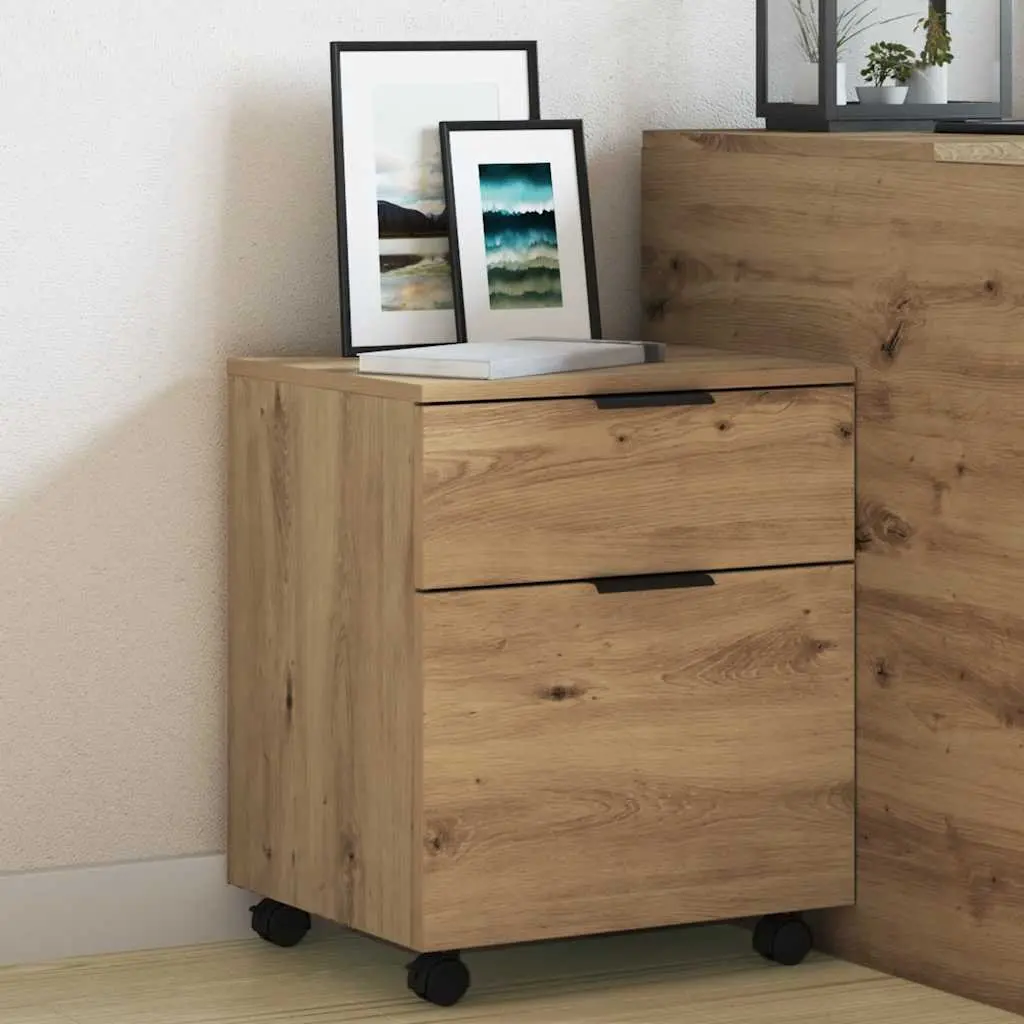 Mobile File Cabinet Brown Engineered Wood Storage Organizer with Wheels