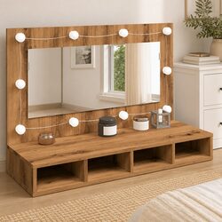 Bathroom Mirror Cabinet LED Brown Engineered Wood Wall Mounted Vanity Storage