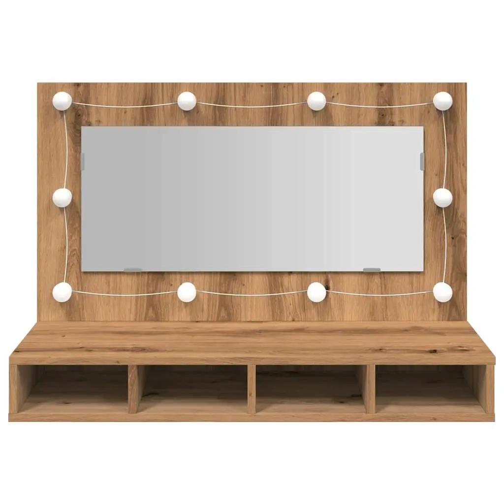 Bathroom Mirror Cabinet 90cm LED Brown Engineered Wood Wall Mounted Vanity Storage
