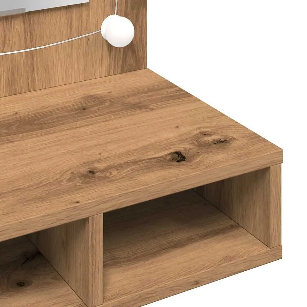 Bathroom Mirror Cabinet 90cm LED Brown Engineered Wood Wall Mounted Vanity Storage