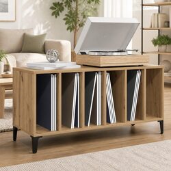 Record Storage Cabinet Engineered Wood Brown Vinyl LP Organizer Living Room