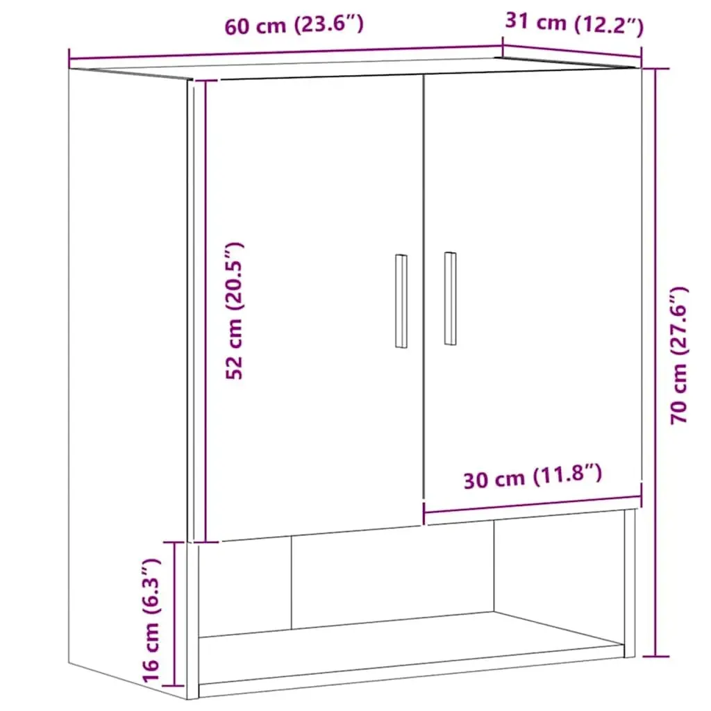 Wall Cabinet 60x31x70cm Floating Engineered Wood Brown Home Organiser