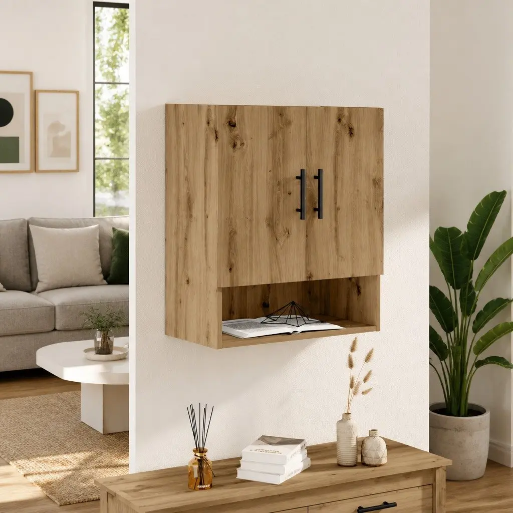 Wall Storage Cabinet 60x31x70 cm Floating Engineered Wood Brown Home Organizer