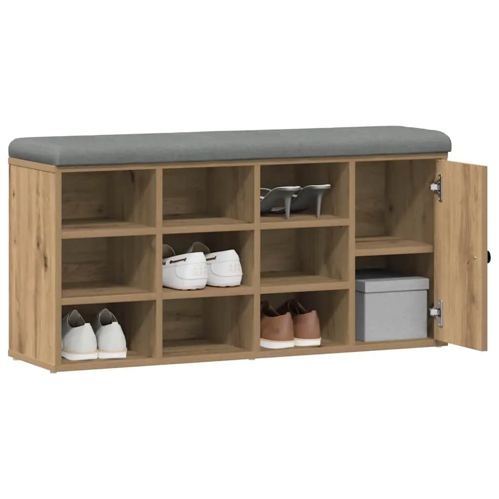 Storage Bench Engineered Wood Brown Padded Seat for Hallway Entryway