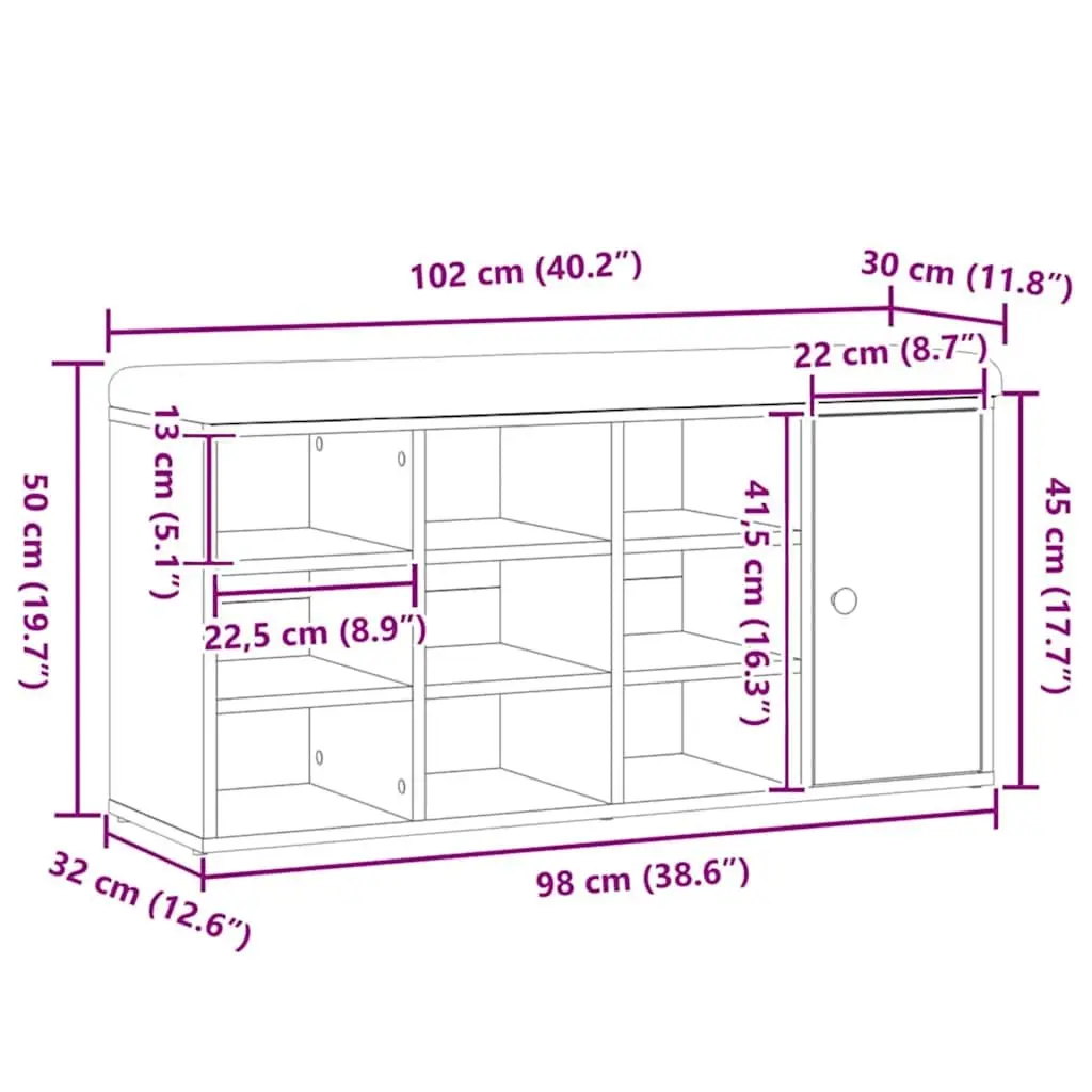 Storage Bench Engineered Wood Brown Padded Seat for Hallway Entryway
