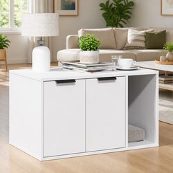 Cat Litter Box Enclosure Furniture Hidden Cabinet White 80x50x45cm Side Table