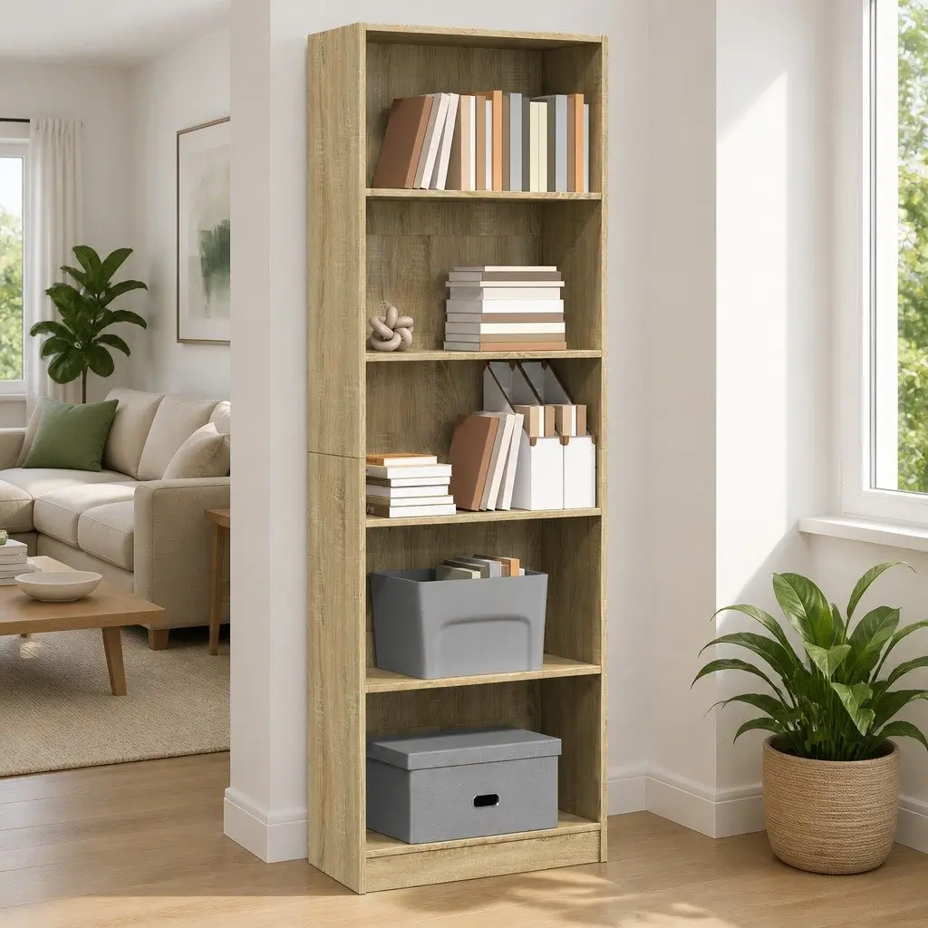Bookcase 60x24x176 cm Engineered Wood Open Compartments Storage Shelving Unit Brown